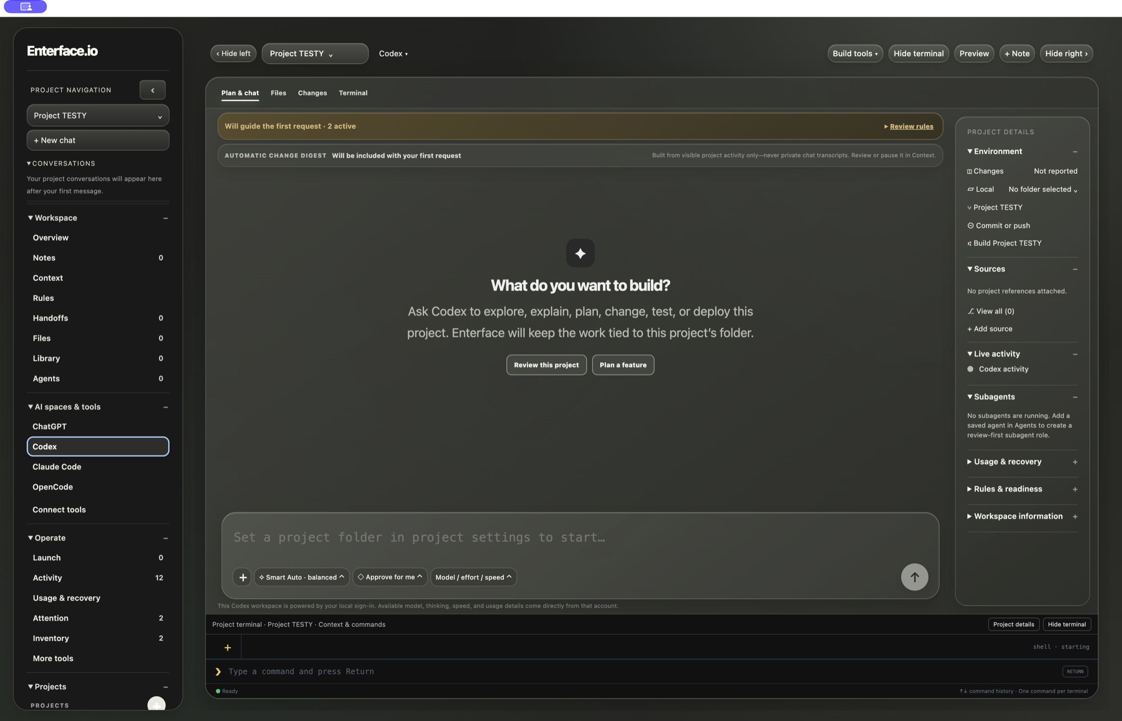 Current Enterface Build workspace and project Terminal.