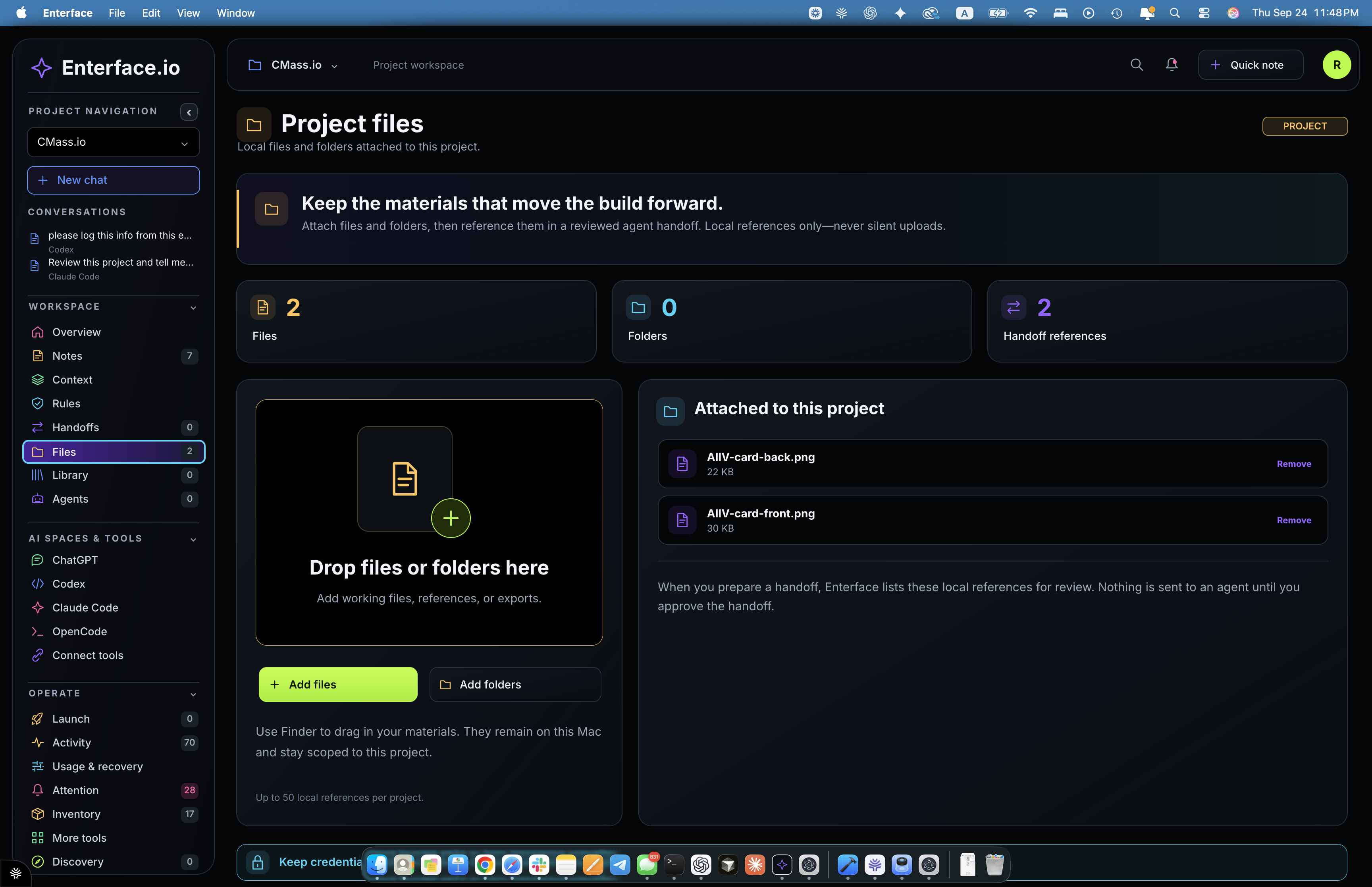 Enterface Project Files workspace with attached project files